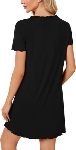 LYANER Women's Summer Scoop Neck Nightgown Frill Short Sleeve Sleep Shirt Dress with Bow in Saudi Arabia