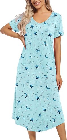 ENJOYNIGHT Womens Nightgown Short Sleeve Night Dress Long Sleepwear Gown with Pockets in Kuwait