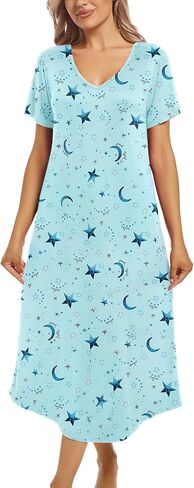 ENJOYNIGHT Womens Nightgown Short Sleeve Night Dress Long Sleepwear Gown with Pockets in Kuwait