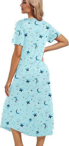 ENJOYNIGHT Womens Nightgown Short Sleeve Night Dress Long Sleepwear Gown with Pockets in Kuwait