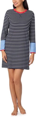 Nautica للسيدات منتصف الفتحة الرقبة الرقبة Pajama sleepshirt ، شريط بلوك شريط ، القطن القميص الناعم التنفس/رايون in Saudi Arabia