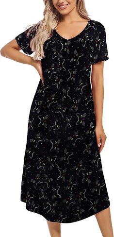 ENJOYNIGHT Womens Nightgown Short Sleeve Night Dress Long Sleepwear Gown with Pockets in Kuwait