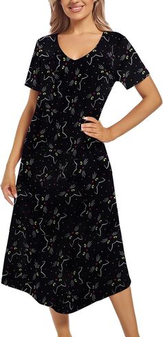 ENJOYNIGHT Womens Nightgown Short Sleeve Night Dress Long Sleepwear Gown with Pockets in Kuwait