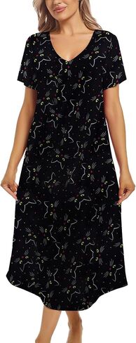 ENJOYNIGHT Womens Nightgown Short Sleeve Night Dress Long Sleepwear Gown with Pockets in Kuwait