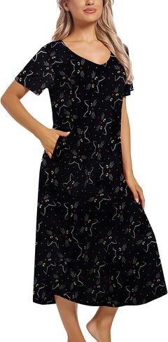 ENJOYNIGHT Womens Nightgown Short Sleeve Night Dress Long Sleepwear Gown with Pockets in Kuwait