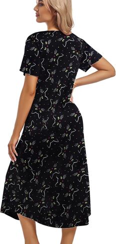 ENJOYNIGHT Womens Nightgown Short Sleeve Night Dress Long Sleepwear Gown with Pockets in Kuwait
