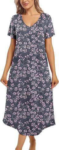 ENJOYNIGHT Womens Nightgown Short Sleeve Night Dress Long Sleepwear Gown with Pockets in Kuwait