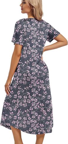 ENJOYNIGHT Womens Nightgown Short Sleeve Night Dress Long Sleepwear Gown with Pockets in Kuwait