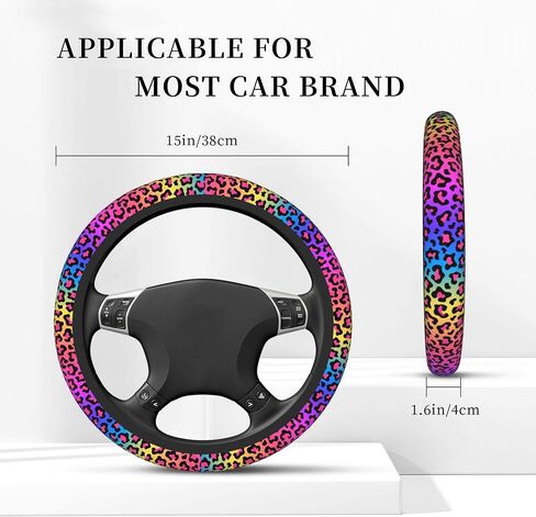 Steering Wheel Cover Rainbow Leopard Skin Elastic Steering Wheel Protector Neoprene Anti-Slip Sweat Absorption Universal Car Accessories 15 Inch for Women Men Fit Auto Cars Trucks in Saudi Arabia