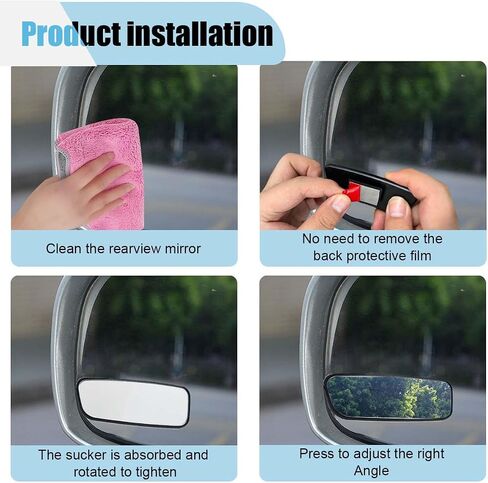 2PCS Car Rearview Blind Spot Mirror, 3.7" x 1.4" HD Glass Wide Angle Rearview Mirror, Rectangular Curved Reversing Parking Auxiliary Mirror, Universal Anti-glare Mirror for Most Cars (Rimmed) in Saudi Arabia