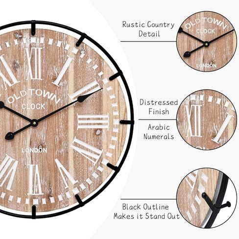 MODE HOME 29 Inch Oval Wall Clock for Living Room Decor, French Vintage Farmhouse Wall Clocks Decorative for Home, Large Wall Clock Battery Operated in Kuwait