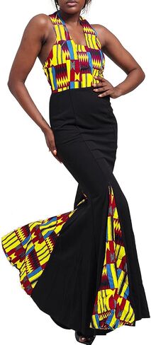 Women African KentePrint Dress Ankara Maxi Evening Dress in Saudi Arabia