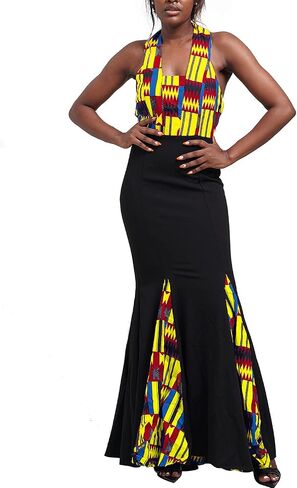 Women African KentePrint Dress Ankara Maxi Evening Dress in Saudi Arabia