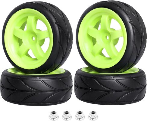 Pre-Glued OD 2.55" 12mm Hex Wheels Rims and Rubber Tires for Traxxas Tamiya HPI HSP Redcat RC 1/10 On Road Racing Car, Set of 4 (Color C) in Saudi Arabia