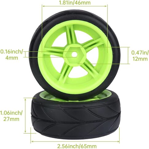 Pre-Glued OD 2.55" 12mm Hex Wheels Rims and Rubber Tires for Traxxas Tamiya HPI HSP Redcat RC 1/10 On Road Racing Car, Set of 4 (Color C) in Saudi Arabia