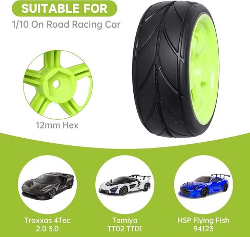 Pre-Glued OD 2.55" 12mm Hex Wheels Rims and Rubber Tires for Traxxas Tamiya HPI HSP Redcat RC 1/10 On Road Racing Car, Set of 4 (Color C) in Saudi Arabia