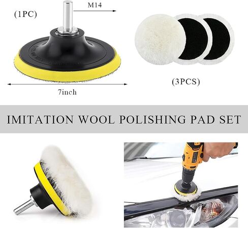 7 Inch Wool Polishing Buffing Pad, Polishing Buffing Wheel Hook and Loop Compound Cutting with M14 Drill Adapter, Wool Polishing Pads for Drill Buffer Attachment in Kuwait