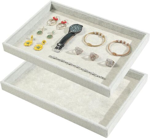 2pcs/Set Velvet Jewelry Tray, 24 Grids Large Storage Tray for Bracelet Bangle Beads Display, Jewellery Organizer Box Tray for Home Drawer or Shop Store Selling Show (Beige Velvet) in Saudi Arabia
