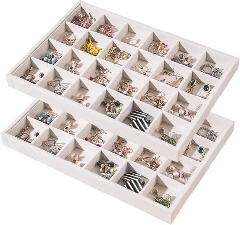 2pcs/Set Velvet Jewelry Tray, 24 Grids Large Storage Tray for Bracelet Bangle Beads Display, Jewellery Organizer Box Tray for Home Drawer or Shop Store Selling Show (Beige Velvet) in Saudi Arabia