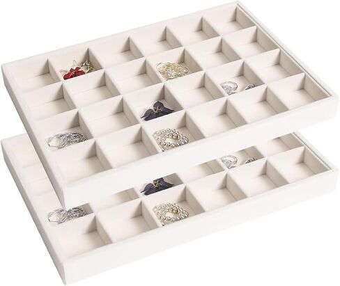 2pcs/Set Velvet Jewelry Tray, 24 Grids Large Storage Tray for Bracelet Bangle Beads Display, Jewellery Organizer Box Tray for Home Drawer or Shop Store Selling Show (Beige Velvet) in Saudi Arabia