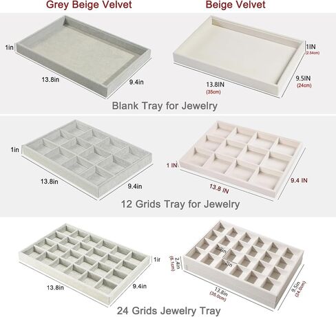 2pcs/Set Velvet Jewelry Tray, 24 Grids Large Storage Tray for Bracelet Bangle Beads Display, Jewellery Organizer Box Tray for Home Drawer or Shop Store Selling Show (Beige Velvet) in Saudi Arabia