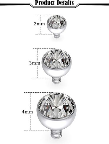 14G Dermal Tops Internally Threaded 316L Surgical Steel Dermal Anchor Clear Cubic Zirconia Dermals Piercing Jewelry for Women Men Top Size 2mm 3mm 4mm in Saudi Arabia