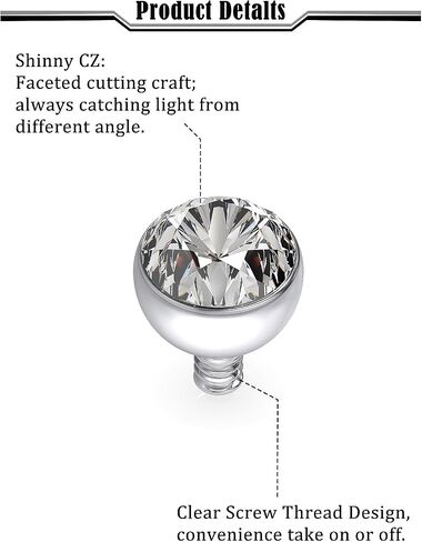 14G Dermal Tops Internally Threaded 316L Surgical Steel Dermal Anchor Clear Cubic Zirconia Dermals Piercing Jewelry for Women Men Top Size 2mm 3mm 4mm in Saudi Arabia