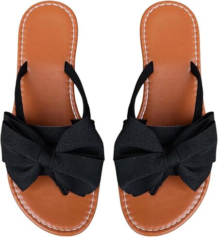Gorglitter Women's Leopard Print Bow Sandals مسطحات مسطحة تنزلق على صلصة القدم المفتوحة in Kuwait