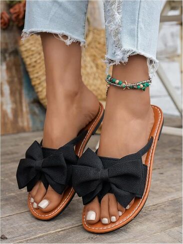 Gorglitter Women's Leopard Print Bow Sandals مسطحات مسطحة تنزلق على صلصة القدم المفتوحة in Kuwait