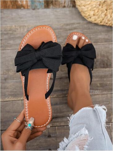 Gorglitter Women's Leopard Print Bow Sandals مسطحات مسطحة تنزلق على صلصة القدم المفتوحة in Kuwait