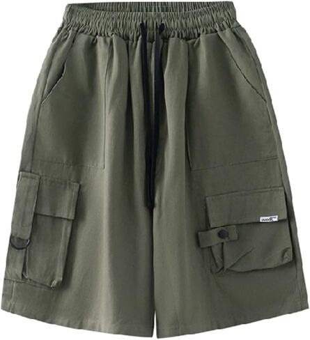 Linsennia Cargo Shorts for Women High Waisted Cotton Baggy Y2k Summer Bermuda Shorts Knee Length Casual Streetwear Harajuku in Kuwait