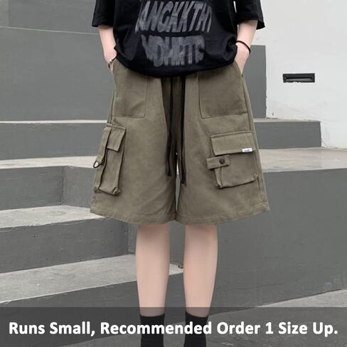Linsennia Cargo Shorts for Women High Waisted Cotton Baggy Y2k Summer Bermuda Shorts Knee Length Casual Streetwear Harajuku in Kuwait