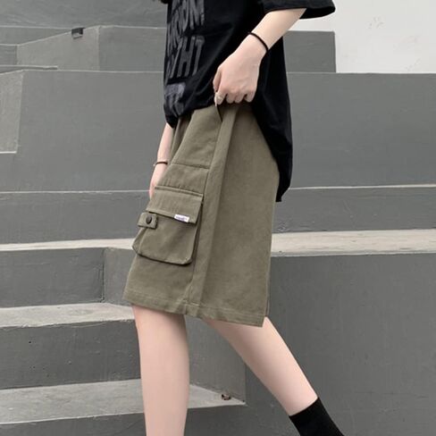 Linsennia Cargo Shorts for Women High Waisted Cotton Baggy Y2k Summer Bermuda Shorts Knee Length Casual Streetwear Harajuku in Kuwait