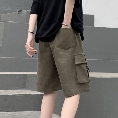 Linsennia Cargo Shorts for Women High Waisted Cotton Baggy Y2k Summer Bermuda Shorts Knee Length Casual Streetwear Harajuku in Kuwait