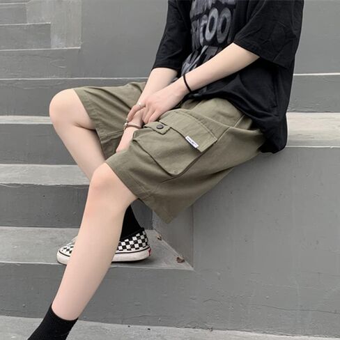 Linsennia Cargo Shorts for Women High Waisted Cotton Baggy Y2k Summer Bermuda Shorts Knee Length Casual Streetwear Harajuku in Kuwait