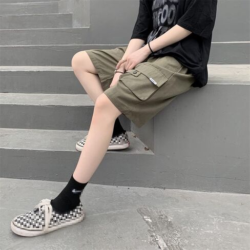 Linsennia Cargo Shorts for Women High Waisted Cotton Baggy Y2k Summer Bermuda Shorts Knee Length Casual Streetwear Harajuku in Kuwait