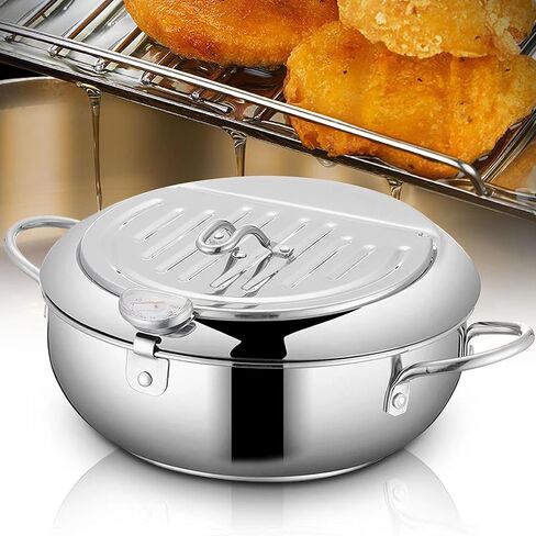 Deep Fryer Pot, Japanese Tempura Small Deep Fryer Stainless Steel Frying Pot With Thermometer,Lid And Oil Drip Drainer Rack for French Fries Shrimp Chicken Wings and Shrimp (20cm/7.9inch) in Saudi Arabia