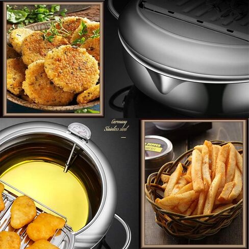 Deep Fryer Pot, Japanese Tempura Small Deep Fryer Stainless Steel Frying Pot With Thermometer,Lid And Oil Drip Drainer Rack for French Fries Shrimp Chicken Wings and Shrimp (20cm/7.9inch) in Saudi Arabia