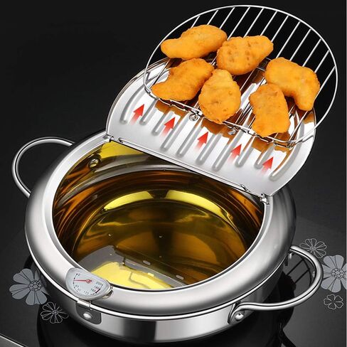 Deep Fryer Pot, Japanese Tempura Small Deep Fryer Stainless Steel Frying Pot With Thermometer,Lid And Oil Drip Drainer Rack for French Fries Shrimp Chicken Wings and Shrimp (20cm/7.9inch) in Saudi Arabia