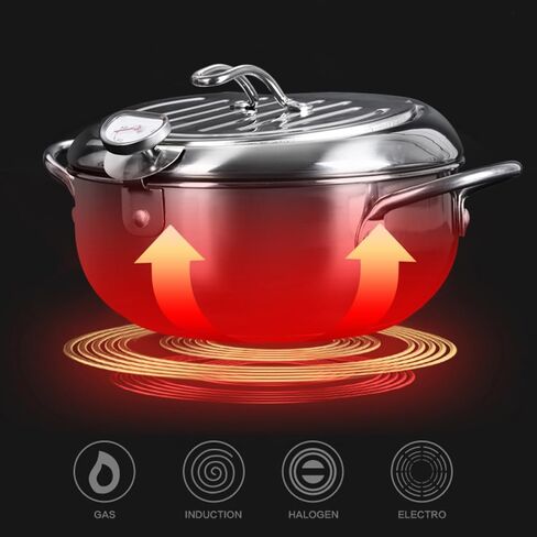 Deep Fryer Pot, Japanese Tempura Small Deep Fryer Stainless Steel Frying Pot With Thermometer,Lid And Oil Drip Drainer Rack for French Fries Shrimp Chicken Wings and Shrimp (20cm/7.9inch) in Saudi Arabia