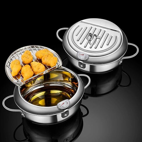 Deep Fryer Pot, Japanese Tempura Small Deep Fryer Stainless Steel Frying Pot With Thermometer,Lid And Oil Drip Drainer Rack for French Fries Shrimp Chicken Wings and Shrimp (20cm/7.9inch) in Saudi Arabia