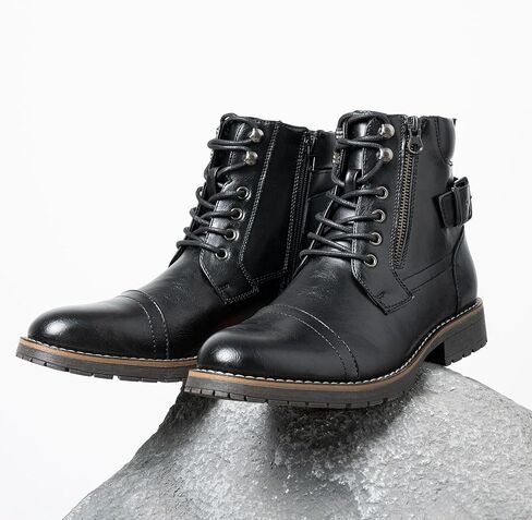 Vostey Men's Boots Black Boots for Men Casual Boots Motorcycle Combat Ankle Dress Boots Mens (BMY678A black 15) in Kuwait