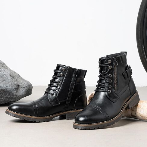 Vostey Men's Boots Black Boots for Men Casual Boots Motorcycle Combat Ankle Dress Boots Mens (BMY678A black 15) in Kuwait