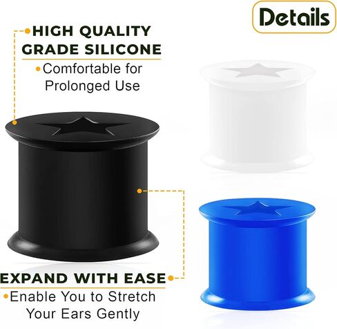 3 Pairs Black White Blue Silicone Double Flared Saddle Piercing Jewelry Stretcher Ear Star Earring Lobe flesh Tunnel Plugs in Saudi Arabia