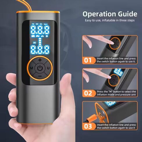 Tire Inflator Portable Air Compressor – 150 PSI Aluminum Body with Dual Power (Cordless & 12V), Auto Shut-Off, LED Display, USB-C Rechargeable for Car, Bike, Motorcycle Tires & Sports Balls in Saudi Arabia