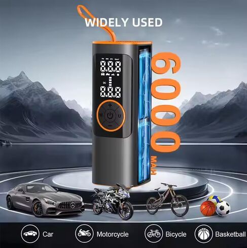 Tire Inflator Portable Air Compressor – 150 PSI Aluminum Body with Dual Power (Cordless & 12V), Auto Shut-Off, LED Display, USB-C Rechargeable for Car, Bike, Motorcycle Tires & Sports Balls in Saudi Arabia