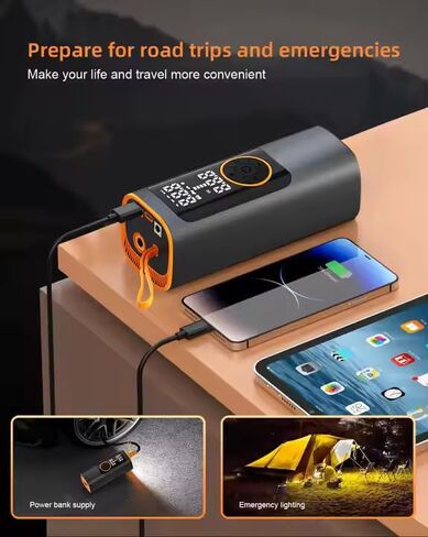 Tire Inflator Portable Air Compressor – 150 PSI Aluminum Body with Dual Power (Cordless & 12V), Auto Shut-Off, LED Display, USB-C Rechargeable for Car, Bike, Motorcycle Tires & Sports Balls in Saudi Arabia