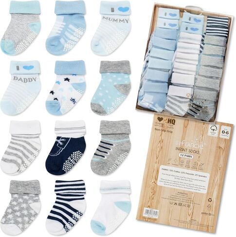 GOTS Organic Cotton Blend 12 Baby Newborn Socks 0-6 M Girl Non Slip Gift | Oeko-Tex Certified, Baby Socks, 12 Pairs, Baby Girl Socks, Baby Girl Socks, Pink, For Baby Girls, 0-6 Months, Baby Socks in Saudi Arabia