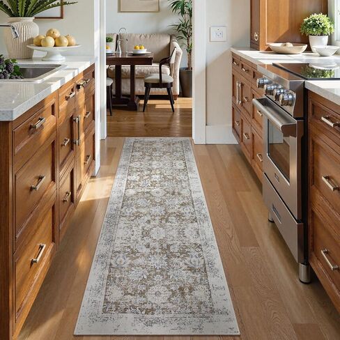 Lahome Vintage Floral Kitchen Runner Rug, 2x5 Hallway Runner Non Slip Washable Runner Rugs,Soft Ultra-thin Bathroom Runner Rug Non-Slip Carpet Runner for Bedroom (2x5ft,Green) in Kuwait