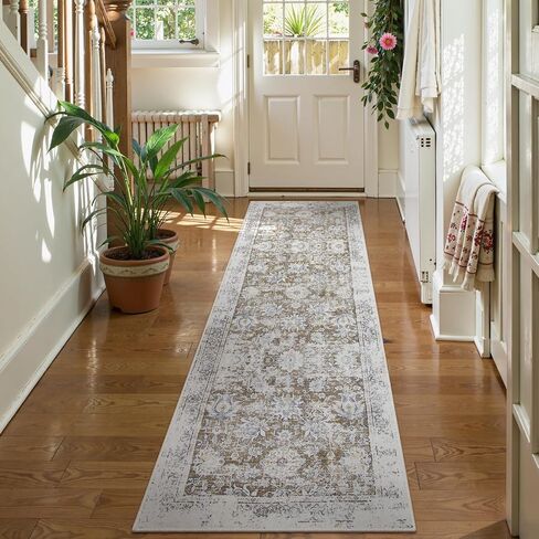 Lahome Vintage Floral Kitchen Runner Rug, 2x5 Hallway Runner Non Slip Washable Runner Rugs,Soft Ultra-thin Bathroom Runner Rug Non-Slip Carpet Runner for Bedroom (2x5ft,Green) in Kuwait
